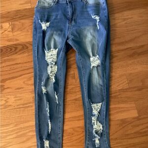 Ripped Blue Skinny Jeans for Women